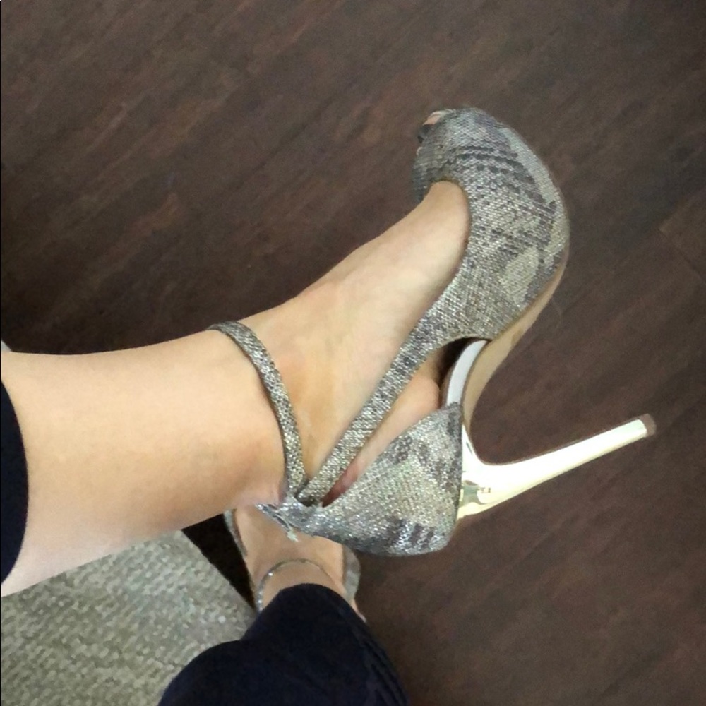 Gold & Silver Metallic Glitter Peep-Toe Heels
